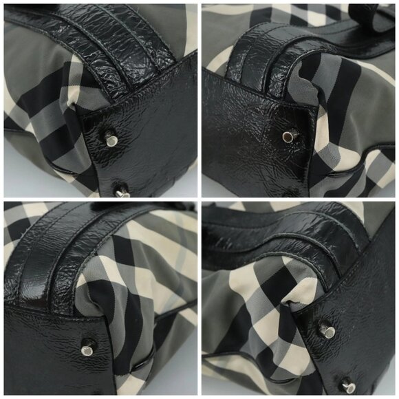 BURBERRY Nova Check Tote Bag PVC Enamel Gray Black Auth 111120 - Picture 15 of 16